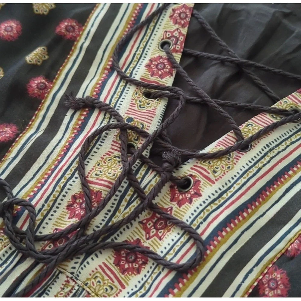 J14 Free‎ People Womens Rain or Shine Mini Dress Long Sleeve Black Multicolor - Picture 5 of 6